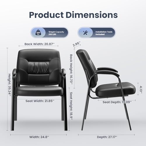 Modern Conference Room Chairs with Arms, PU Leather Padded Guest Chair with Welded Steel Frame, Ergonomic Office Reception Chair, 300LBS, Waterproof & Easy to Clean,Black,Set of 4