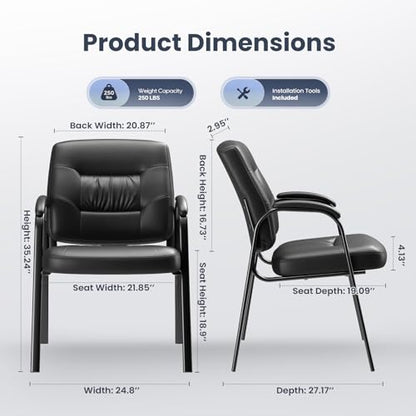 Modern Conference Room Chairs with Arms, PU Leather Padded Guest Chair with Welded Steel Frame, Ergonomic Office Reception Chair, 300LBS, Waterproof & Easy to Clean,Black,Set of 4