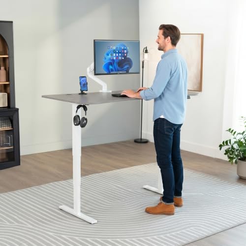 VIVO Dark Gray 63 x 32 in Standing Desk, DESK-KIT-2EWG - color: Dark Gray Top / White Frame, size: 63 x 32 inch