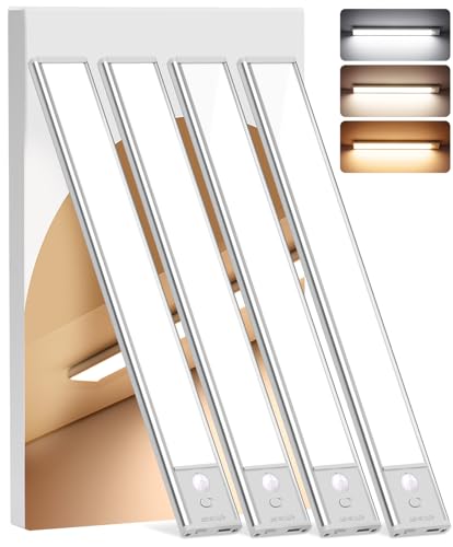 Under Cabinet Lighting Wireless, 4Pack Motion Sensor Light Indoor with 3 Color Temps, Dimmable Closet Lights Battery Operated, LED Magnetic Light, Rechargeable Under Counter Lights for Kitchen Home - size: 8inch-4pack