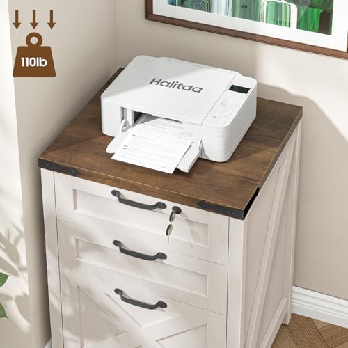 Farmhouse 3 Drawers File Cabinet with Lock for Home Office, Rustic White - color: Rustic White, size: 3 Drawers