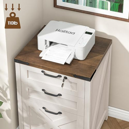 Farmhouse 3 Drawers File Cabinet with Lock for Home Office, Rustic White - color: Rustic White, size: 3 Drawers