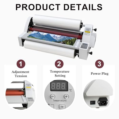 18inch Laminator Machine(V480), 110V Cold Hot Roller Laminating Machine, Single Dual Sided Thermal Laminating Machine for Home Office School Commercial