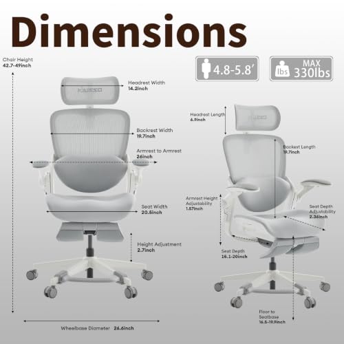 MUSSO E80 Muse Petite Ergonomic Office Chair for Women & Small Frames Grey - color: Grey
