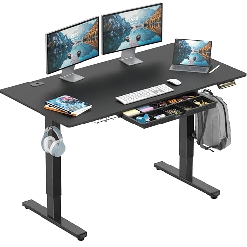 SHW 55 x 28 Electric Height Adjustable Standing Desk w/Drawer, Black - color: Black, size: 55-Inch