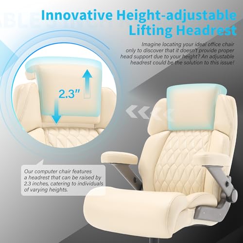 Big and Tall Office Chair 700lbs, Ergonomic High Back Computer Desk Chair | Adjustable Headrest&Lumbar Support, 3D Flip Arms, Large Wheels, Heavy Duty Metal Base, Thick Padded Wide Seat Executive Chair - color: Beige