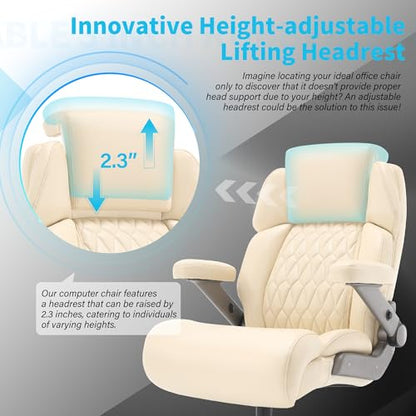 Big and Tall Office Chair 700lbs, Ergonomic High Back Computer Desk Chair - color: Beige