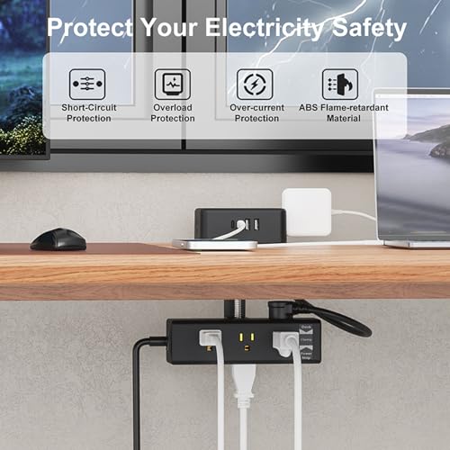 Eujgoov Desk Clamp Power Strip, 17 in 1 Charging Station with 13 AC Outlets 4 USB Ports 20W Fast Charging, Protector for Home Office, Fits Table Thickness Up to 45mm (US Plug)