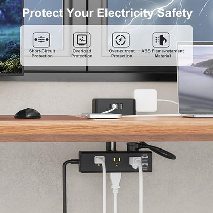 Eujgoov Desk Clamp Power Strip, 17 in 1 Charging Station with 13 AC Outlets 4 USB Ports 20W Fast Charging, Protector for Home Office, Fits Table Thickness Up to 45mm (US Plug)