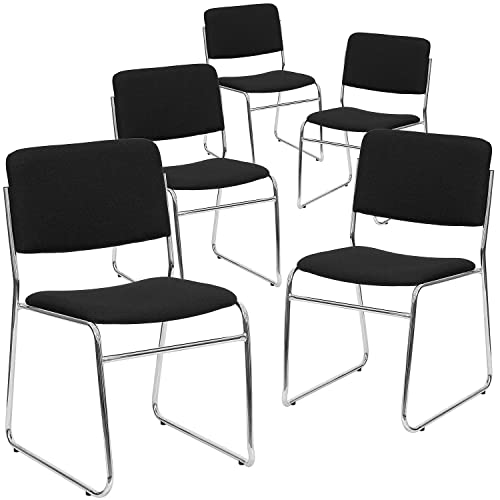 Flash Furniture Hercules Fabric Stackable Chair, Black, 5-Pack | Chrome Sled Base, Fabric Upholstery, 500 LBS. Weight Capacity - color: Black Fabric/Chrome Frame, size: Set of 5
