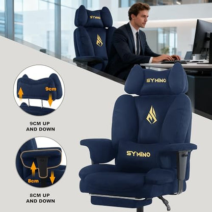 Symino Ergonomic Gaming Chair with Footrest & 155° Recline - color: Darkblue-horn