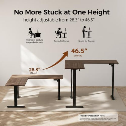 Agilestic L Shaped Standing Desk Adjustable Height, 75 Inch, Dark Walnut - color: Dark Walnut, size: 75 x 61 Inch