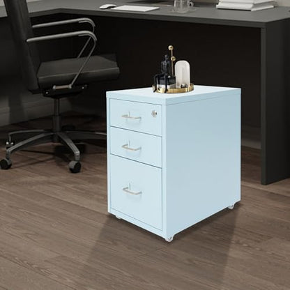 2 Drawer Vertical File Cabinet Mobile With Lock Vertical File Cabinet | Blue Sturdy Steel Storage Unit Equipped With Smooth Glide Drawers Lockable Rolling Wheels Space Saving Under Desk Design - color: Blue