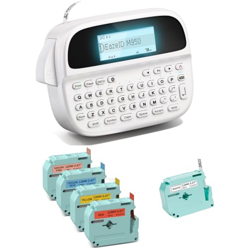 M950 Label Maker with 5PK Color Tape, Rechargeable Label Maker Waterproof-Labels, Handheld Electric Label Maker with Keyboard, Backlit & Bluetooth Labeler, for Home Kitchen Office School Kids Teachers