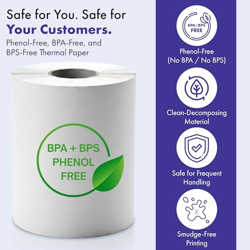 2 1/4" x 85' Phenol-Free (BPA & BPS) Thermal Paper, 50 Rolls/Case - size: 2 1/4" x 85'