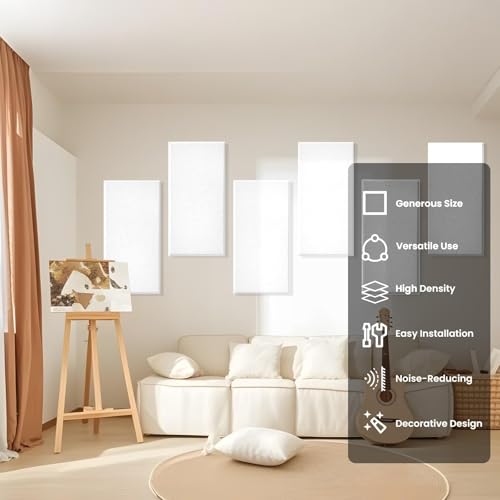 6 PCS Acoustic Panels, Large Soundproof Wall Panels, 2" Thick Fiberglass Sound Absorbing Panels, 23.6x11.8 Inches Sound Proof Foam Panels for Walls, Studio Home Offices (White) - color: White