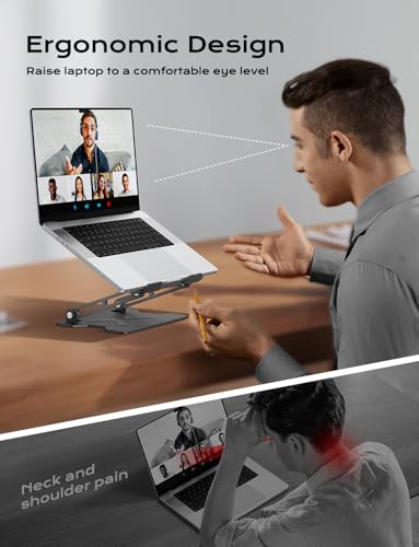JCZT Adjustable Laptop Stand for Desk, Metal Foldable Laptop Riser, Black | Ergonomic Portable Laptop Stand, Ventilated Cooling Computer Notebook Holder for MacBook Air Pro, All 10-16'' Laptops - color: Black