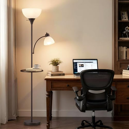 72" Floor Lamp with Table, Adjustable Reading Lights, Torchiere Floor Lamps - color: Brushed Brown