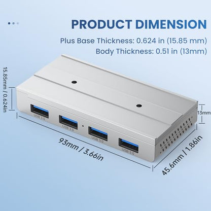 EJAY Magnetic 4-Port USB-A Hub 10Gbps for Mac & Windows | | Aluminum | Flexible Mount | Attaches Under Desk | Monitor | Iron Objects - color: Silver