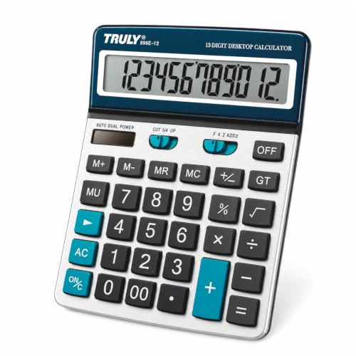 TRULY 12-Digit Desktop Calculator, 5.3-Inch Easy-to-Read Display, Big Concave Buttons, Brushed Metal Finish, Dual Power, Business Calculator for Office, School & Home, 896E - style: 896E