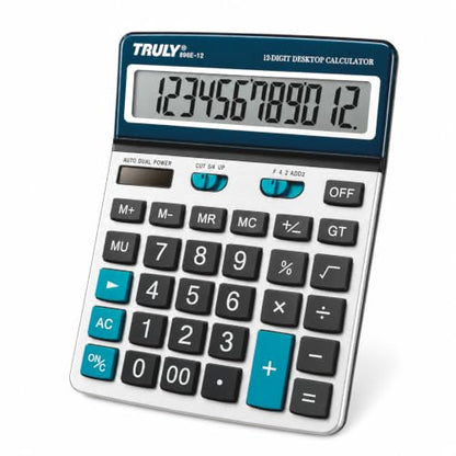 TRULY 12-Digit Desktop Calculator, 5.3-Inch Easy-to-Read Display, Big Concave Buttons, Brushed Metal Finish, Dual Power, Business Calculator for Office, School & Home, 896E - style: 896E