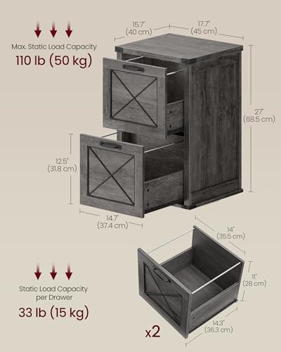 VASAGLE File Cabinet, Filing Cabinet with 2 File Drawers, Printer Stand, Fit A4, Letter Size, Hanging File Folders, Modern Farmhouse Style, for Home Office, Misty Gray UOFC048G01 - color: Misty Gray, style: 2 Drawers