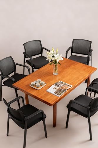 CLATINA Home Office Desk Chair No Wheels,Ergonomic Mesh Mid Back Stacking Arm Chair for Remote Learning,Small Office,Guest Chair,College Apartment (Black, 4 Pack)