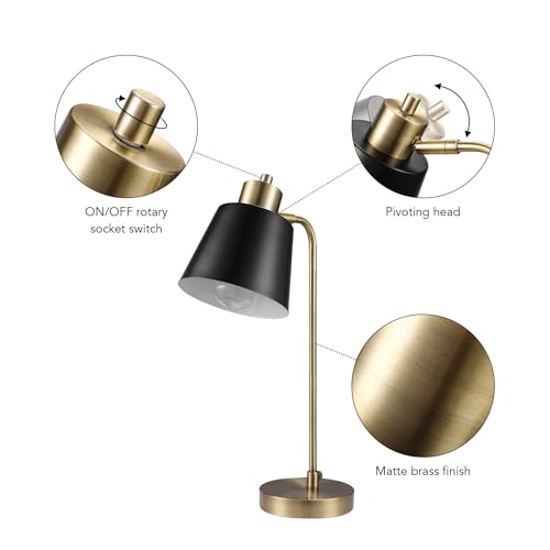 Globe Electric 18" Matte Brass Desk Lamp with Matte Black Metal Shade | Adjustable pivot joint, metal shade, rotary switch, requires 1 E26 60W bulb (sold separately), 61000055 - color: Matte Black Metal