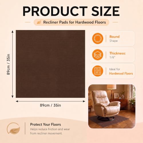 Recliner Pads for Hardwood Floors, 35" X 35" Non Slip Recliner Grippers, Furniture Pads Hardwood Floor Protectors for Furniture, Fits Recliners, Office Chair, Swivel Chairs, Brown - color: Coffee, size: 35"x35"
