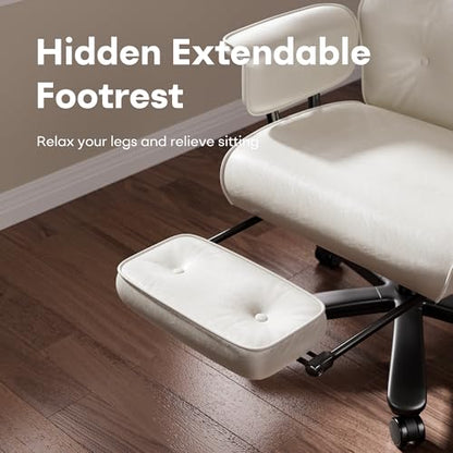 SeekFancy Reclining Criss Cross Office Chair with Wheels & Arms, White - color: White