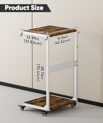 Computer Tower Stand, 2-Tier Metal CPU Holder Stand with Lockable Wheels, Adjustable Under Desk PC Shelf, Mobile Rolling Computer Cart for Home, Office, Gamers and Students, White - color: White
