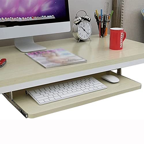 Desk Extender for Keyboard and Mouse, Wooden Keyboard Tray Height Adjustable Sliding Keyboard Drawer Storge Shelf, for Install Under The Desk (Color : Maple, Size : 54x 27cm) - color: Maple, size: 54x 27cm
