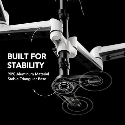 HUANUO Triple Monitor Stand - Full Motion Articulating Monitor Mount Fit Three 17 to 32 inch LCD Computer Screens with Clamp, Grommet Kit - color: White