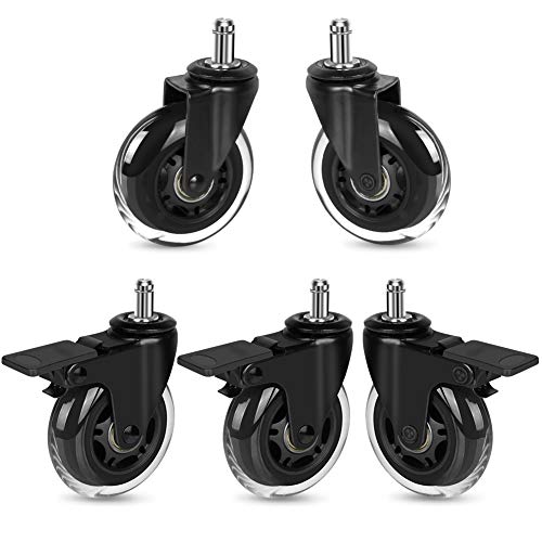 Hirate 5 Pack 3 inch Office Chair Caster Wheel Universal Stem 7/16" x 7/8" - color: Single Brake, size: 3"