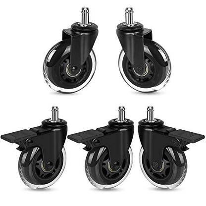 Hirate 5 Pack 3 inch Office Chair Caster Wheel Universal Stem 7/16" x 7/8" - color: Single Brake, size: 3"