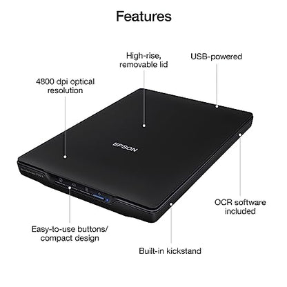 Epson Perfection V39 II Flatbed Photo Scanner 4800 dpi Optical Resolution | 4800 dpi Optical Resolution Image Scanning High-Rise Removable Lid Scan to Cloud and USB Power Black - style: Perfection V39 II
