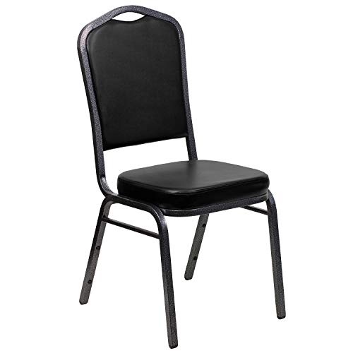 Flash Furniture Hercules Vinyl Crown Back Stackable Banquet Chair, Silver | Silver Vein Frame, Vinyl Upholstery - color: Black Vinyl/Silver Vein Frame, size: Set of 1