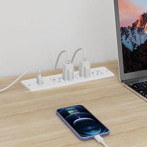 Recessed Power Strip Flush Mount Power Adapter Charging Station with USB Plug Multiple Surge Protector Hidden Outlet Extender with Extension Cord for Home Office Desk Furniture Nightstand Bed (White)