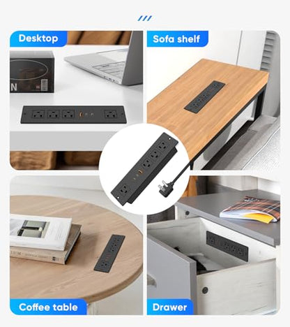 45W USB C Recessed Power Strip, Ultra Thin Flat Plug Recessed Outlet, 4 AC Outlets & 3 USB Port, Flush Mount for Conference Rooms, Office Tables, Furniture-6FT Cord - size: 6FT, style: 45W-2C1A-Black