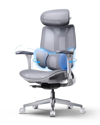 Hbada E3 Air 2026 Ergonomic Office Chair, 3-Zone Lumbar Support, Comfy Home Office Chair with Auto Recline, 4D Headrest & Armrests, 140° Tilt for Work & Relax, Grey - color: Pure Grey