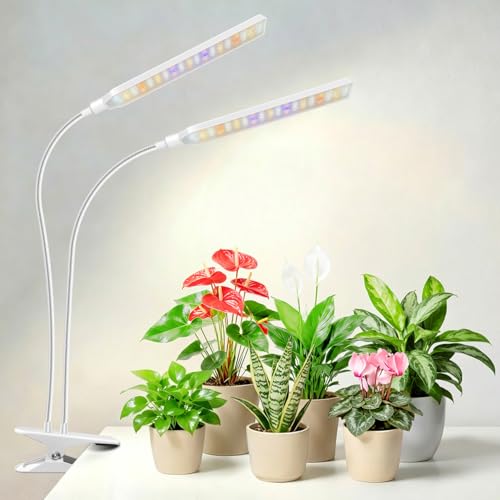 Aumtrly Plant Lights for Indoor Growing, 2 Head White Clip on Grow Lamp - color: White 1 Pack