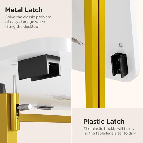 Folding Desk, 31.5" Small Desk for Bedroom with Power Outlet, Space Saving Foldable Computer Desk for Home Office, Easy Assembly, White and Gold - size: medium size02