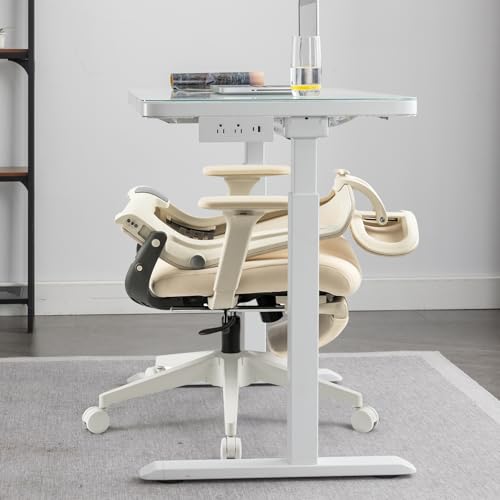 Ergonomic Foldable Office Chair with Footrest and Lumbar Support, Cream - color: Cream