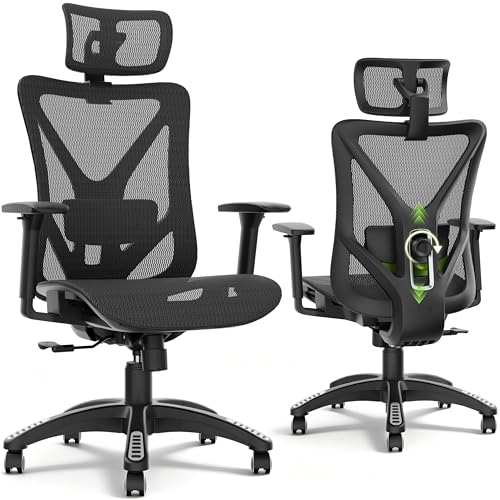 ELABEST T23 Ergonomic Mesh Office Chair, High Back Computer Desk Chair, Breathable AirMesh with Dual-Move Lumbar Support, 3D Armrests & Headrest, Tilt Lock,Big and Tall for Home Office(Onyx) - color: Onyx