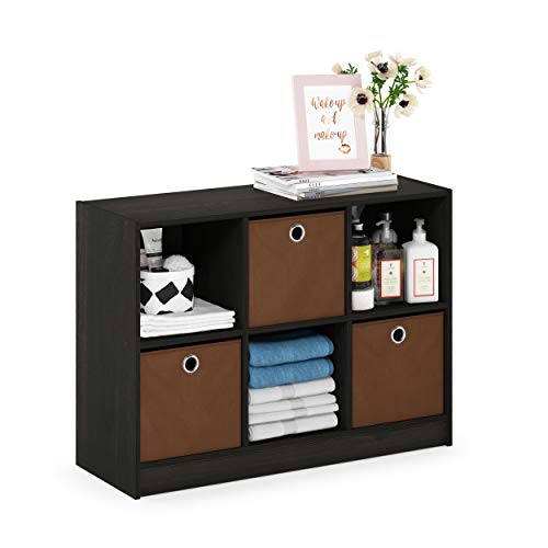 Furinno Basic 6-Cube Book Shelf with Open Shelf, 3 x 2, Espresso - color: Espresso/Brown, size: 6-Cube with Bin