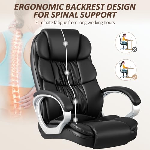 Homall Office Chair High Back Computer Desk Chair, PU Leather Adjustable Height Modern Executive Swivel Task Chair with Padded Armrests and Lumbar Support (Black) - color: Black