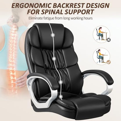 Homall Office Chair High Back Computer Desk Chair, PU Leather Adjustable Height Modern Executive Swivel Task Chair with Padded Armrests and Lumbar Support (Black) - color: Black