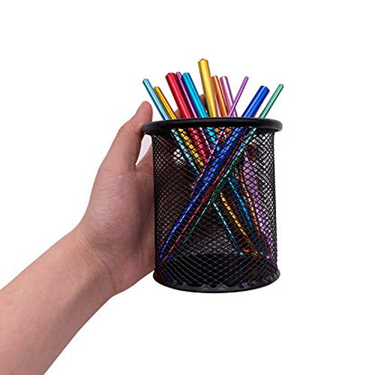 HSYMQ Black Pen Holder Cup for Desk, Pencil Cup Holder, Black Wire Mesh Pen Cup for Desk Office Pen Organizer