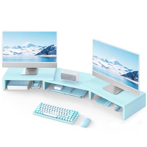 TAVR Dual Monitor Stand Riser, Wooden Computer Monitor Stand for 2 Monitors - color: Blue