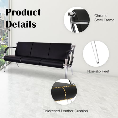 Kinsuite 5-seat Waiting Room Chairs - 3pcs Office Reception Chairs for Salon Barber Bench Airport Bank Hall PU Leather, Black - size: 1-seat*2+3-seat